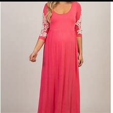Pinkblush Dresses | Pinkblush Coral Crochet Sleeve Maxi Dress | Color: Pink | Size: M