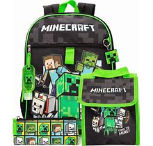 Minecraft Kids School Backpack And Lunch Box 5 Pieces One Size, Black, One Size, Black, One Size, Black, Taille Unique