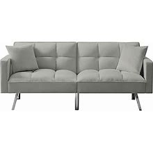 Velvet Sofa Sleeper With 2 Pillows - Grey