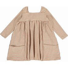 Vignette | Rylie Striped Long Sleeve Dress, Rust Stripe (Stripes, Size 6-9M) | Maisonette