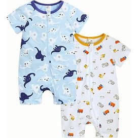 2-Pack Baby Infant Zipper Romper Toddler Short Sleeve Cotton Bodysuit Baby Printed 2 Way Zip Playsuit,Reliable,By Temu
