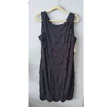 NWT Dress Barn Womens Size 16 Black Knit Ruffle Dress Flapper Style Collection