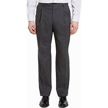 Worsted Wool Tropical Trouser In Medium Grey (Self Sizer Double Reverse Pleat - Regular & Long Rise) By Berle, 35 / Regular Rise