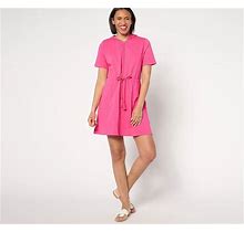 Denim Co. Beach Petite French Terry Zip Upcover Up Dress, Size Petite 2X, Pink Flash