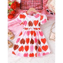 Young Girl Lovely Heart Printed Dress,7Y