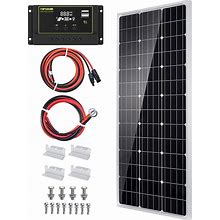 Topsolar Solar Panel Kit 100 Watt 12 Volt Monocrystalline Off Grid System For Homes RV Boat + 30A 12V/24V Solar Charge Controller +Solar Cables +