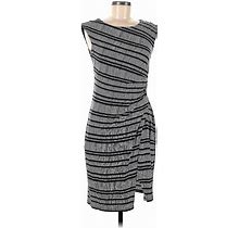 Ann Taylor LOFT Cocktail Dress - Sheath Boatneck Sleeveless: Gray Stripes Dresses - Women's Size Medium Petite