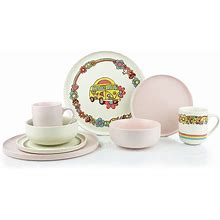 Everything Kitchens Modern Flat 16-Piece Dinnerware Set | Peace & Love (32-Piece Dinnerware Set | Soft Pink)