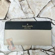 Kate Spade Staci Colorblock Large Slim Bifold Wallet In Warm Beige/Black