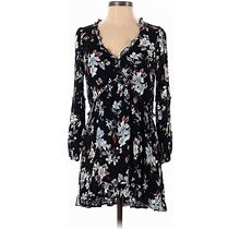 Lulus Casual Dress - Mini V Neck Long Sleeves: Black Floral Dresses - Women's Size X-Small