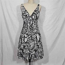 Teri Jon Sleeveless Black Pleated Paisley Floral Print Dress Size 2
