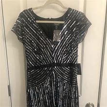 Adrianna Papell Dresses | Adrianna Pappel Short Beaded Dress. Back & Silver | Color: Black/Silver | Size: 10