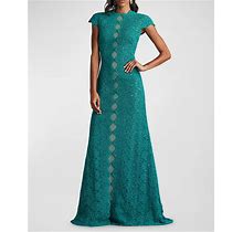 Tadashi Shoji Cap-Sleeve A-Line Floral Lace Gown, Caribbean, Women's, 14, Evening Formal Gala Gowns Mother Of The Bride Groom Cap-Sleeve Gowns