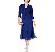 Alex Evenings Women's Blue 2Pc Glitter Dress With Jacket Size 8