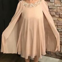 Vince Camuto Dresses | Vince Camuto Size 14 Blush Georgette Chiffon Dress Sequins Flowy Attached Cape | Color: Pink | Size: 14