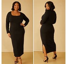 Plus Size Stretch Knit Bodycon Maxi Dress, BLACK, 18/20 - Ashley Stewart