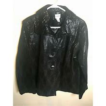 Chico's Jackets & Coats | Women's Chico's Black Shiny Leather Jacket Size 2 | Color: Black | Size: L