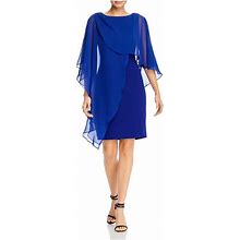 Eliza J Dresses | Eliza J Womens Blue Capelet Overlay Lined Flutter Sleeve Sheath Dress 0 | Color: Blue | Size: 0