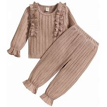 Toddler Girl Clothing Set Long Sleeve Ruffles Ribbed T Shirt Tops Pants Breathable Matching Fashion Casual Sets New Cute Soft Stretch Dressy Outfits
