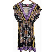 She's Cool Dresses | She's Cool Womens Black Purple Y2k Paisley Smocked Vneck Mini Dress Medium | Color: Black | Size: M