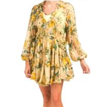 Opt Dresses | O.P.T. Floral Chiffon Sheer Ruffle Babydoll Mini Dress Sz. Xs - Nwot | Color: Tan/Yellow | Size: Xs