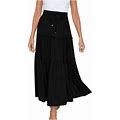 Oavqhlg3b Fashion Women Maxi Skirt Solid Color Casual Smocked Tiered Lace-Up Loose Ruched Ruffles Summer Elastic Waist Skirts
