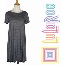 Lularoe Dresses | Lularoe Carly Swing Dress Gray With Thin Navy Stripes Xxs | Color: Blue/Gray | Size: Xxs