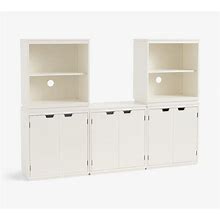 Windsor Modular Wall Bookcase (3 Cabinets, 2 Bookcases), White, 72"L X 52"H | Pottery Barn