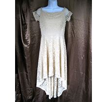 NWT Dressystar Asymmetrical Beige Floral Lace Scalloped Layered Dress M