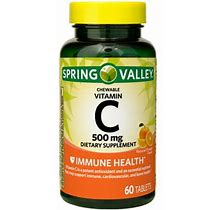 Spring Valley Vitamin C Immune Health Dietary Supplement Chewable Tablets, Orange, 500 Mg, 60 Count