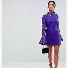 Asos Dresses | Nwt Asos Petite Lace Long Sleeve Mini Dress | Color: Purple | Size: 8
