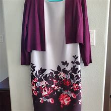 Calvin Klein Dresses | Calvin Klein Sheath Dress With Dark Plum Flower (6) With Plum Colored Sweater | Color: Purple/Silver | Size: 6