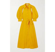 Chloé Belted Cutout Silk-Satin Midi Dress - Women - Yellow Dresses - XXL