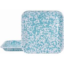 Golden Rabbit Set Of 2 Sea Glass Square Platters - Serving Dishes & Platters In Blue/White | Size 2.0 H X 10.5 W X 10.5 D In | P002126997 | Perigold