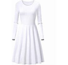Haute Edition Women's White Long Sleeve Solid Color Flared Skater Dress - Womens Skater Dress - - Extra Large