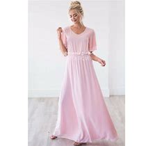 Chloe Modest Chiffon Maxi Dress Pink Medium - - Neesee's Dresses