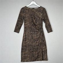 Talbots Womens Dress Petite Medium Brown Faux Wrap Jersey Knit Commute