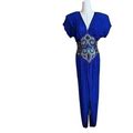 Vintage 80S Naeem Khan Riazee Beaded Blue Long Evening Gown Dress Saks
