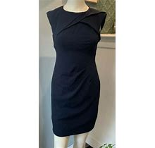 Adrianna Papell Ruched Scoop Neck Sheath Navy Dress Sz 2 Gathered