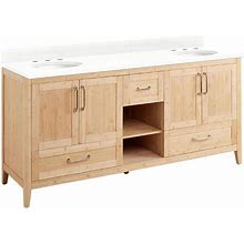 72" Burfield Double Vanity For Undermount Sinks - Natural Bamboo - Feathered White 8" - White Sinks | Signature Hardware