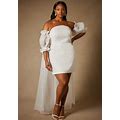 Plus Size Women's Bridal By ELOQUII Mini Dress With Puff Sleeve Cape In True White (Size 16)