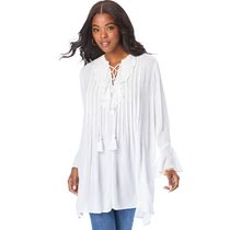 Plus Size Women's Ruffle Pintuck Crinkle Tunic By Roaman's In White (Size 12 W)