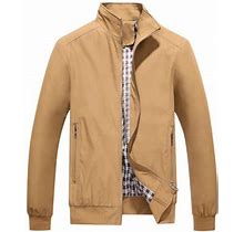 Vsontor Men Casual Windbreaker Thin Lightweight Outwear Sportswear Solid Jacket Coat Windbreaker Khaki S