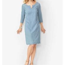 Talbots Dresses | Talbots Scallop-Trim Denim Shift Dress Size 8, 14P Petite | Color: Blue | Size: 8