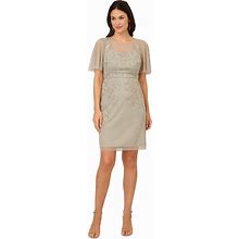 Adrianna Papell Women's Embellished Flutter-Sleeve Dress - Frosted Sage - Size 12