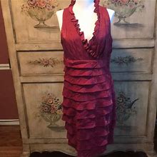 London Times Dresses | London Time Petite Raspberry Ruffle Tiered Dress | Color: Red | Size: 12P