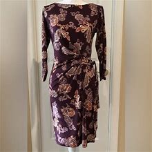 Ann Taylor Dresses | Ann Taylor Purple Burgundy Paisley Print Belted Midi Dress Size Medium | Color: Purple | Size: M