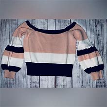 Venus Sweaters | Womans Venus Off Shoulder Striped Sweater Size 1X | Color: Blue/Pink | Size: 1X
