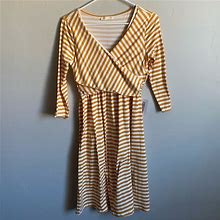 Mustard With Ivory Stripes Nwt Knee Length Dress | Color: Yellow | Size: M