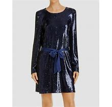 $815 Ramy Brook Women's Blue Sequined Hallie Long-Sleeve Mini Dress